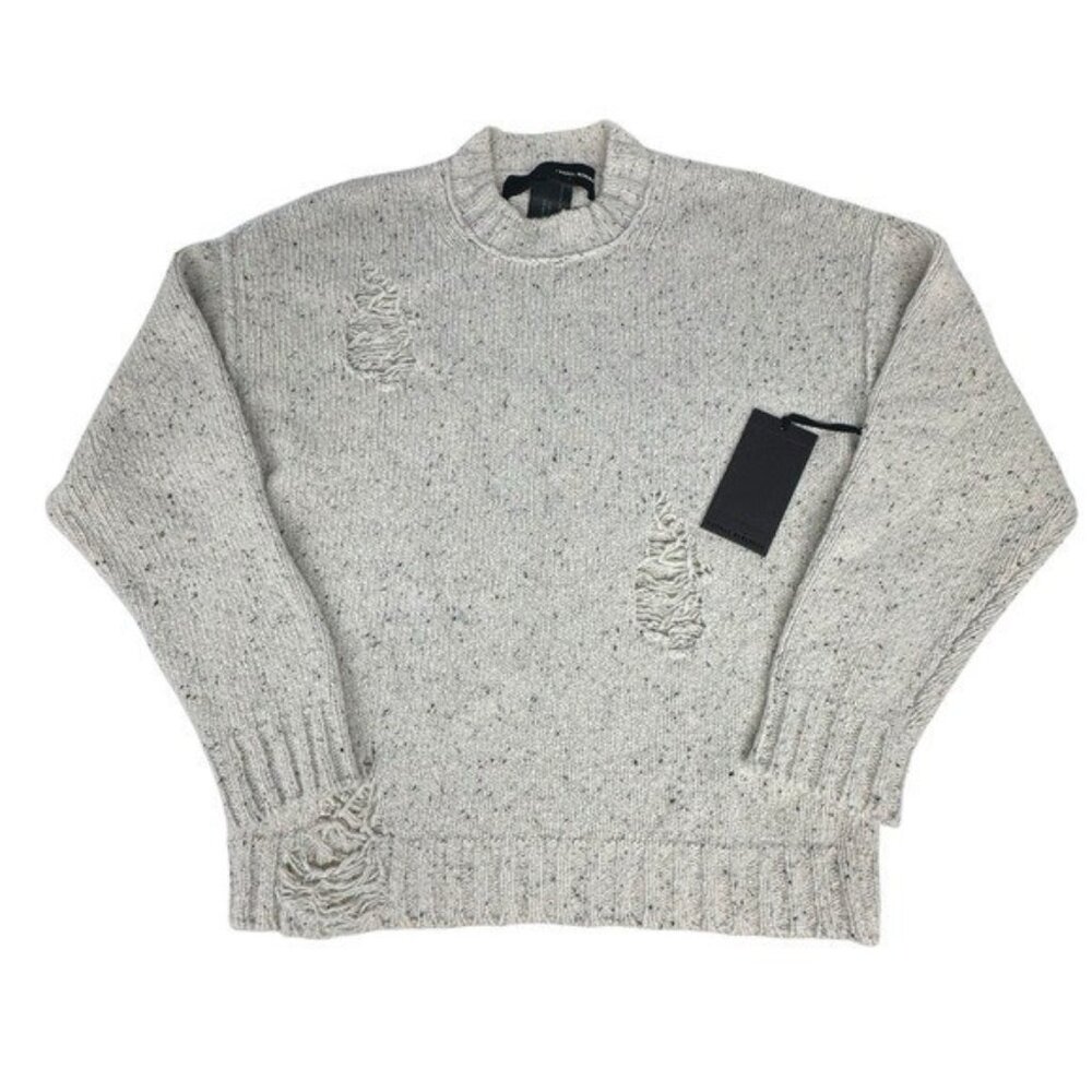 Isabel Benenato Men's M Distressed Effect Sweater Wool Crew Neck Oatmeal NWT